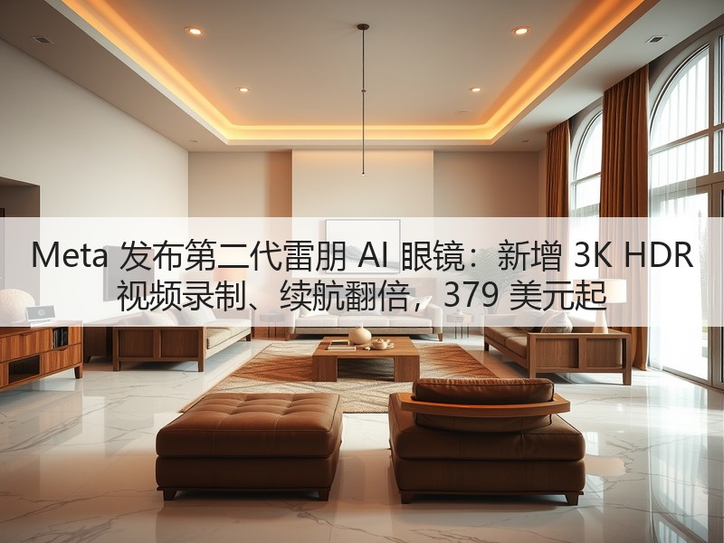 Meta 发布第二代雷朋 AI 眼镜:新增 3K HDR 视频录制、续航翻倍,379 美元起(图1) Meta 发布第二代雷朋 AI 眼镜:新增 3K HDR 视频录制、续航翻倍,379 美元起(图1)