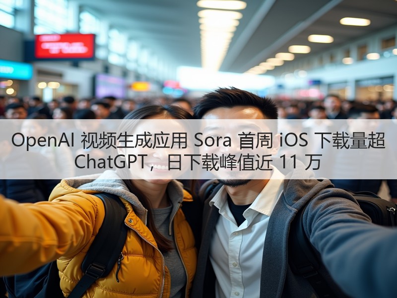 OpenAI 视频生成应用 Sora 首周 iOS 下载量超 ChatGPT，日下载峰值近 11 万(图3)
