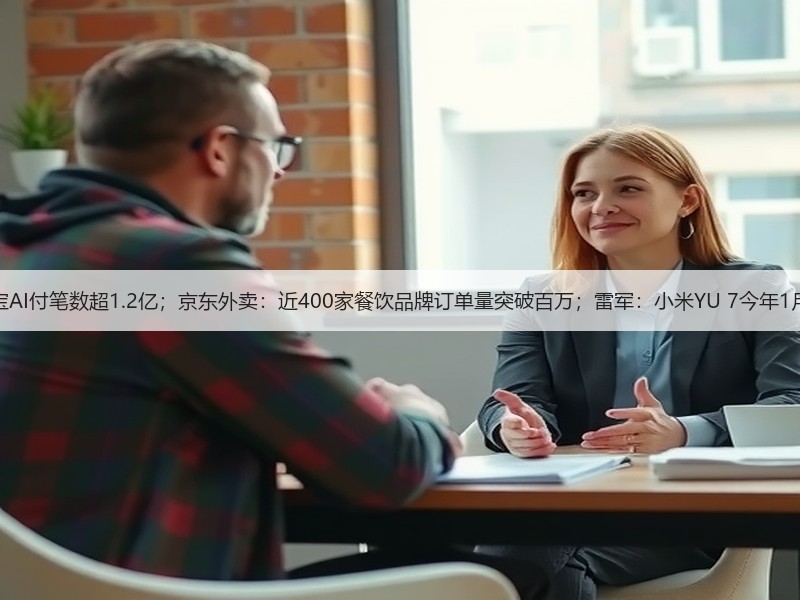 氪星晚报｜支付宝AI付笔数超1.2亿；京东外卖：近400家餐饮品牌订单量突破百万；雷军：小米YU 7今年1月份销量37869台(图2)